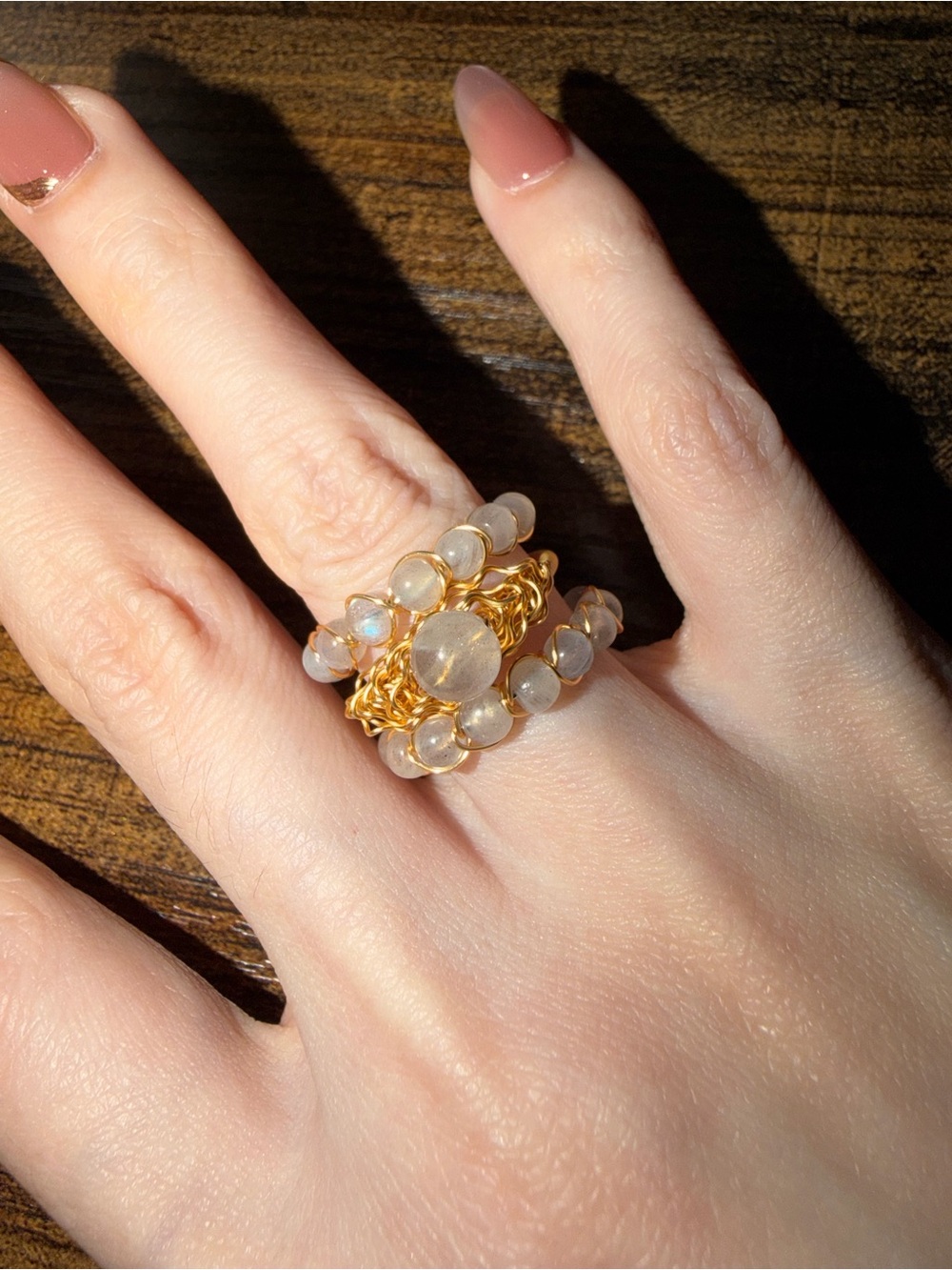 NEW 14kt gold filled natural labradorite eternity ring, stackable adjustable